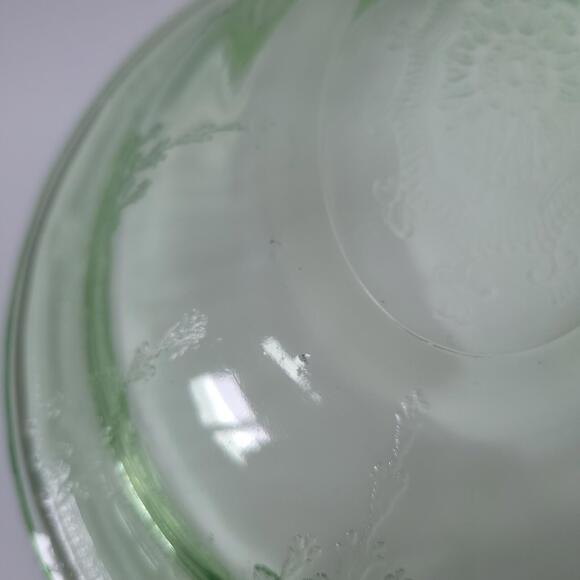 Cameo Ballerina  Anchor Hocking Green  Depression Vaseline Glass 10" x 2 Bowl - Picture 9 of 11